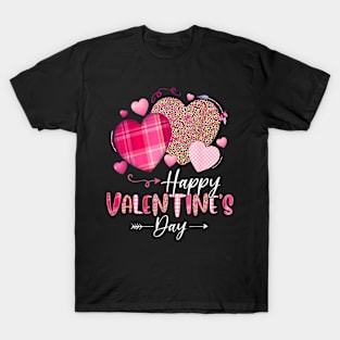 Happy Valentines Day Leopard And Plaid Hearts Girls T-Shirt